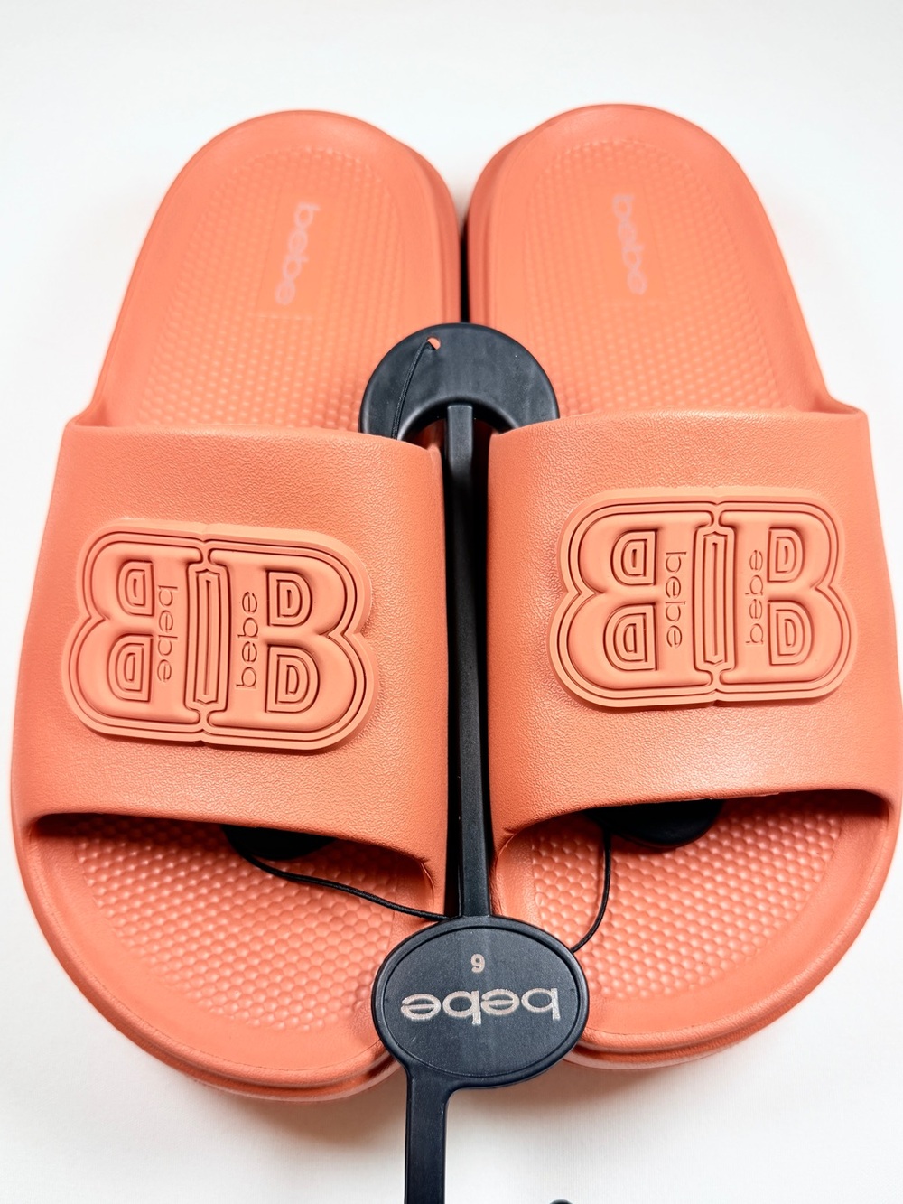 Bebe Platform Slide Sandals Size 6 Camel Coral BB Logo NWT
